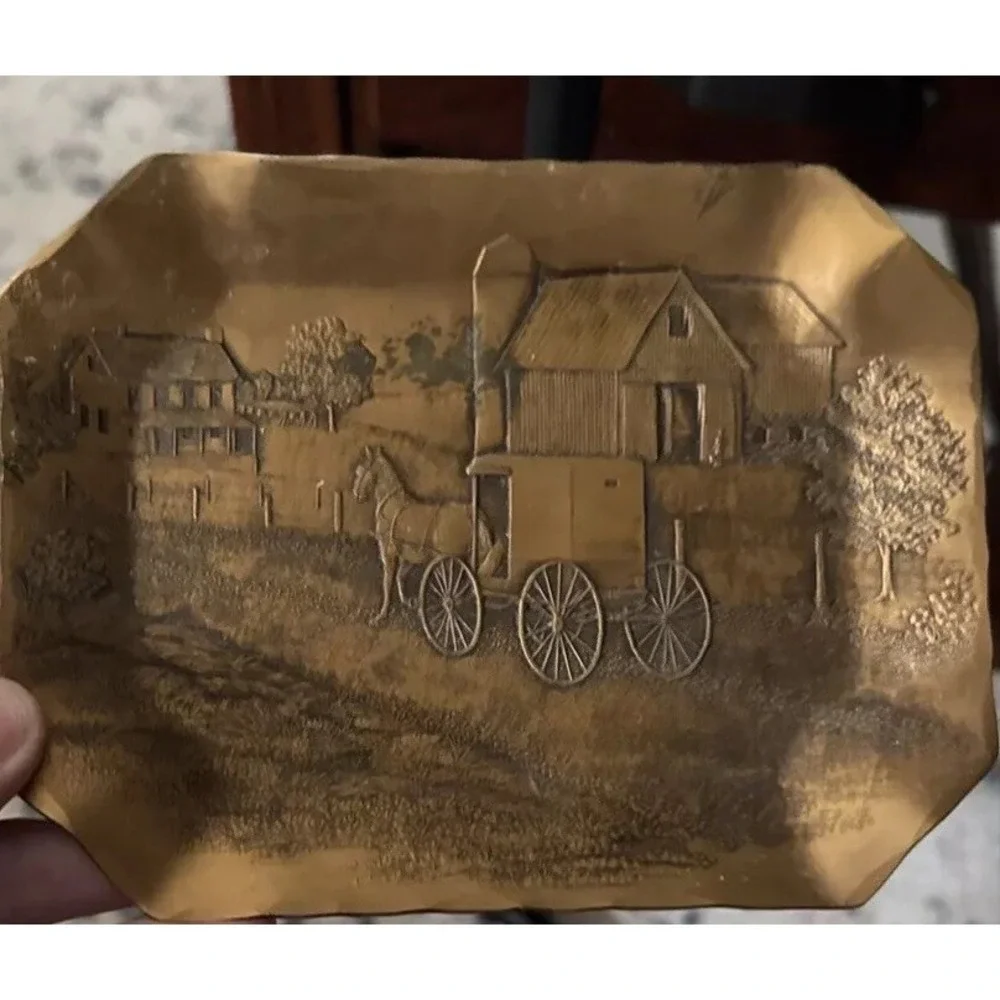 Vintage Wendell August Forge solid Bronze Tray Amish Farm